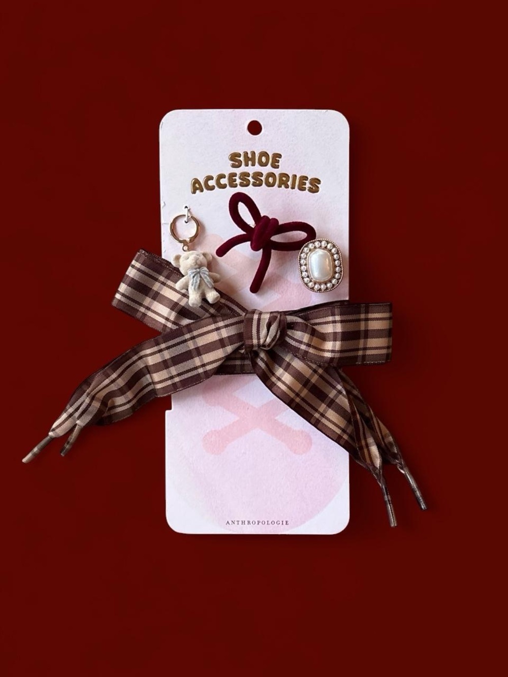 Anthropologie Shoe Accessories Pack Plaid Bow Laces - Picture 3 of 4